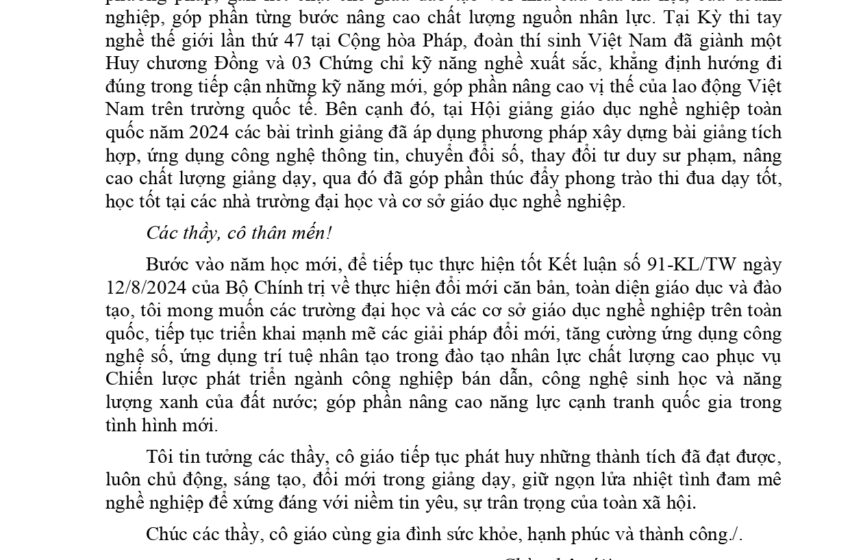  Thư chúc mừng của Bộ trưởng Bộ Lao động Thương binh và Xã hội nhân ngày Nhà giáo Việt Nam 20-11